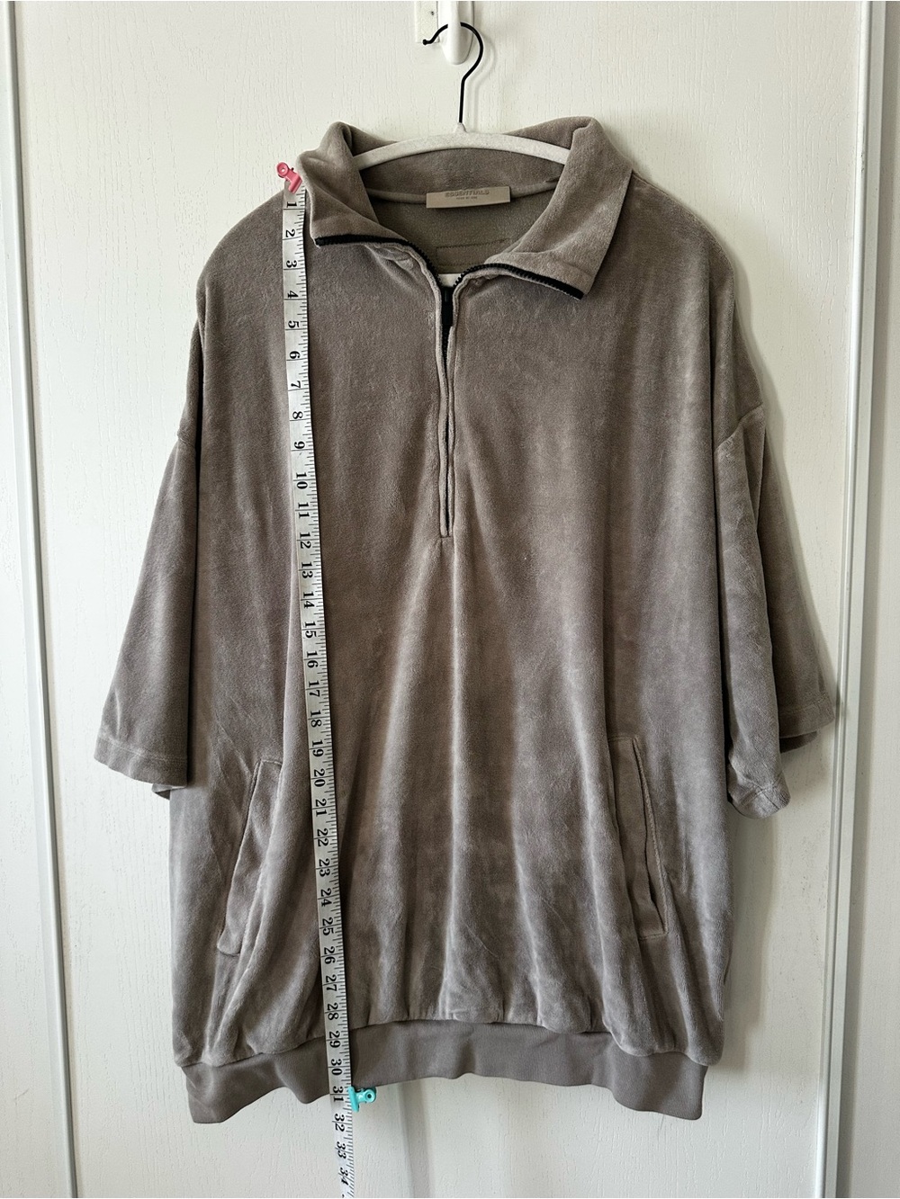 Essentials Fear of God Women’s Gray Short Sleeve 1/4 Zip Velour Sweater- XXL - Picture 11 of 12